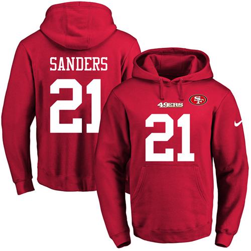 Nike 49ers #21 Deion Sanders Red Name & Number Pullover NFL Hoodie